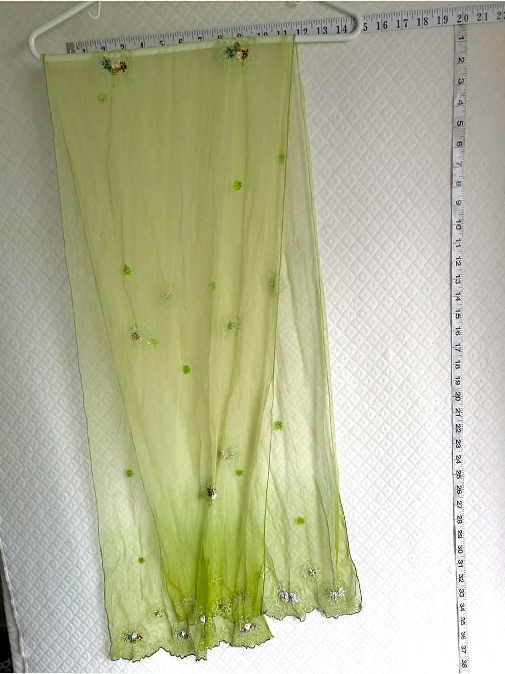 Light Green Embroidered Sheer Scarf / Wrap Y2K Vintage 2000 Style